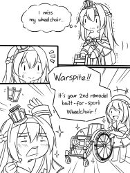 Rule 34 | 2girls, :&gt;, :d, braid, comic, commentary, crown, dress, english commentary, english text, french braid, greyscale, guin guin, hat, jervis (kancolle), kantai collection, long hair, mecha, mini crown, monochrome, multiple girls, open mouth, pleated skirt, ribbon, robot, sailor dress, sailor hat, skirt, smile, sweatdrop, trembling, walker (robot), warspite (kancolle), wheelchair, | |