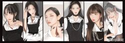 Rule 34 | 6+girls, bead necklace, beads, black bow, black collar, black dress, black eyes, black hair, black pantyhose, black vest, blush, bow, brown hair, collar, column lineup, dress, earrings, everyone, expressionless, gaeul (ive), grey eyes, grey hair, hair behind ear, hair bow, highres, ive (group), jewelry, k-pop, leaning forward, leeseo (ive), liz (ive), long hair, looking at viewer, looking to the side, multiple girls, necklace, pantyhose, parted hair, parted lips, real life, realistic, rei (ive), shirt, sitting, vest, white shirt, wonyoung (ive), yu chui chi, yujin (ive)
