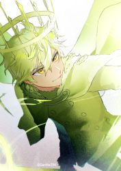 Rule 34 | black clover, fairy wings, gen me, green hair, green halo, halo, highres, holding, holding sword, holding weapon, sword, uniform, weapon, wings, yellow eyes, yuno (black clover)