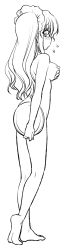 Rule 34 | 1girl, barefoot, blush, bolze, breasts, hayate no gotoku!, highres, long hair, looking back, maid headdress, maria (hayate no gotoku!), monochrome, nude, simple background, white background