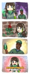 Rule 34 | 1boy, 1girl, absurdres, artist request, bandana, baseball cap, beard, black skin, blush, blush stickers, color connection, colored skin, comic, english text, closed eyes, facial hair, gangster, girls&#039; frontline, graffiti, grand theft auto, grand theft auto: san andreas, happy, hat, headphones, highres, loss (meme), m4a1 (girls&#039; frontline), meme, spray paint