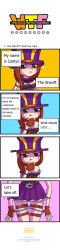 Rule 34 | 1girl, 4koma, :&lt;, brown eyes, brown hair, caitlyn (league of legends), comic, english text, engrish text, fingerless gloves, gloves, hat, highres, league of legends, long hair, long image, panties, panty pull, ranguage, seerk, solo, striped clothes, striped panties, tall image, underwear, undressing, waltre