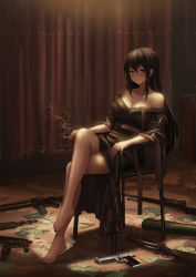 Rule 34 | 1girl, ak-47, assault rifle, b&amp;t vp9, bad id, bad pixiv id, barefoot, between fingers, black hair, black kimono, break-action grenade launcher, chair, cigarette, closed mouth, crossed legs, eyeshadow, fingernails, grenade launcher, gun, hair between eyes, highres, holding, holding cigarette, indoors, japanese clothes, kalashnikov rifle, kimono, lightning bolt symbol, long hair, long sleeves, looking at viewer, m72 law, m79, makeup, man-portable anti-tank systems, money, nail polish, off shoulder, on chair, original, red eyes, red nails, rifle, rocket launcher, sitting, smoke, solo, b&amp;t mp9, submachine gun, toenail polish, toenails, very long hair, weapon, weapon request, yurichtofen