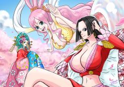 Rule 34 | 3girls, boa hancock, breasts, cleavage, highres, huge breasts, kouzuki hiyori, large breasts, multiple girls, one piece, shirahoshi