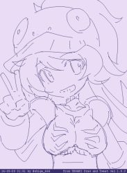 Rule 34 | 10s, 1girl, artist request, breasts, female focus, garada k7, hat, long hair, looking at viewer, monochrome, robot girls z, sketch, smile, solo, v