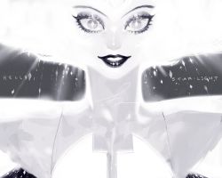 Rule 34 | 1girl, black lips, bright pupils, commentary, diamond-shaped pupils, diamond (shape), english commentary, english text, eyelashes, floating hair, grey eyes, lipstick, looking at viewer, makeup, outstretched arms, pigeon666, signature, smile, solo, sparkle, spoilers, spread arms, steven universe, symbol-shaped pupils, white diamond (steven universe), white hair, white pupils, white theme