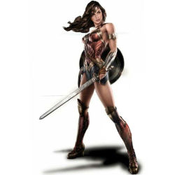 Rule 34 | 1girl, amazon, armor, circlet, dawn of justice, dc comics, dccu, full body, gal gadot, lasso, pteruges, shield, simple background, solo, standing, strapless, sword, vambraces, weapon, white background, wonder woman, wonder woman (series)