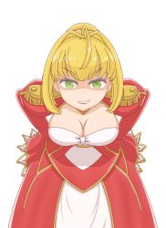 Rule 34 | 10s, 1girl, absurdres, bad id, bad pixiv id, blonde hair, breasts, fate/extra, fate/grand order, fate (series), highres, long sleeves, looking at viewer, medium breasts, nero claudius (fate), nero claudius (fate) (all), nero claudius (fate/extra), simple background, smile, solo, standing, stryx, white background