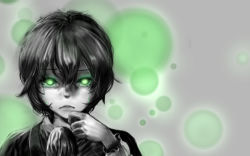 Rule 34 | 1girl, arm warmers, berabou, bubble, frown, glowing, glowing eyes, green eyes, green theme, mizuhashi parsee, monochrome, scarf, short hair, solo, spot color, tears, touhou