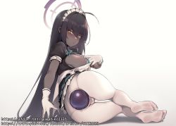 Rule 34 | 1girl, ahoge, anal, anal fluid, anal object insertion, ass, bikini, black hair, blue archive, blue bikini, blush, breasts, cameltoe, covered erect nipples, dark-skinned female, dark skin, gloves, halo, highres, kakuchou no ou, karin (blue archive), large insertion, long hair, looking at viewer, lying, maid headdress, object insertion, on side, pantyhose, parted lips, penetration through clothes, solo, swimsuit, through clothes, wabiko1126, white gloves, white pantyhose, yellow eyes