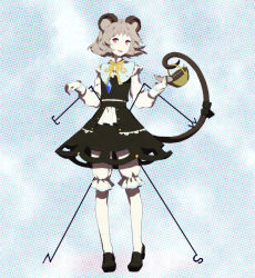 Rule 34 | 1girl, animal ears, basket, bloomers, egawa satsuki, female focus, grey hair, jewelry, mouse (animal), mouse ears, mouse tail, nazrin, pale skin, pendant, polka dot, polka dot background, red eyes, short hair, solo, standing, tail, touhou, underwear