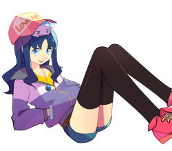 Rule 34 | 10s, 1girl, 31, 31 (bluesan), bad id, bad pixiv id, black thighhighs, blue eyes, blue hair, coffret (heartcatch precure!), hands in pocket, hands in pockets, hat, heartcatch precure!, jewelry, kurumi erika, pendant, precure, shorts, simple background, thighhighs, white background