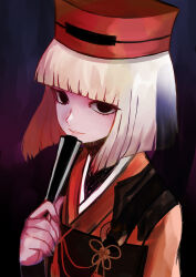 Rule 34 | 1girl, absurdres, blonde hair, blunt bangs, closed mouth, fate/grand order, fate (series), fumamaji, fumamaji, hand fan, hat, highres, holding, japanese clothes, looking at viewer, multicolored hair, sen no rikyu (fate), short hair, solo, upper body, white hair