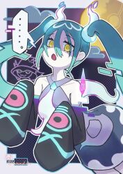 Rule 34 | creatures (company), detached arm, game freak, ghost, ghost miku (project voltage), glitch, glowing neckwear, grey shirt, hatsune miku, highres, necktie, nintendo, pale skin, pokemon, print sleeves, project voltage, shirt, vocaloid, white necktie, yasuno-labo