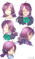 Rule 34 | 10s, 1girl, absurdres, closed eyes, forced smile, highres, long hair, love live!, love live! school idol project, low twintails, open mouth, sizuka (takuma0), smile, tojo nozomi, twintails, white background