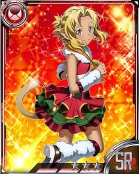 Rule 34 | 10s, 1girl, alicia rue, animal ears, bell, neck bell, blonde hair, card (medium), cat ears, cat tail, collar, earrings, jewelry, layered skirt, looking at viewer, short hair, skirt, slit pupils, smile, solo, star (symbol), star earrings, sword art online, tail, yellow eyes