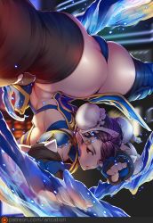 Rule 34 | ass, bad id, bad pixiv id, black legwear, blue dress, bracelet, brown eyes, brown hair, bun cover, cameltoe, capcom, chun-li, cleft of venus, double bun, dress, fat mons, hair bun, ion (cation), jewelry, partially visible vulva, puffy short sleeves, puffy sleeves, revealing clothes, short sleeves, solo, spiked bracelet, spikes, spinning bird kick, spread legs, street fighter, street fighter v, thick thighs, thighs