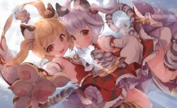 Rule 34 | 2girls, animal ears, animal hands, animal print, bai (granblue fantasy), blush, brown eyes, eyelashes, gloves, granblue fantasy, huang (granblue fantasy), long hair, multiple girls, n:go, open mouth, paw gloves, siblings, smile, tail, teeth, tiger ears, tiger girl, tiger paws, tiger print, tiger stripes, tiger tail, twins, twintails, upper body, upper teeth only