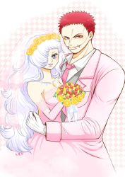 Rule 34 | 1boy, 1girl, age difference, brother and sister, charlotte katakuri, charlotte smoothie, dress, food, long hair, one piece, siblings, smile, wedding dress