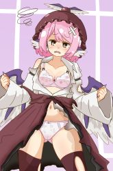 Rule 34 | absurdres, bandaid, bow, bow bra, bow panties, bra, breasts, brown eyes, cameltoe, collarbone, gluteal fold, highres, looking at viewer, medium breasts, medium hair, mystia lorelei, navel, open mouth, panties, pink hair, sleeves past wrists, solo, tagme, thighhighs, torn clothes, torn thighhighs, touhou, underwear