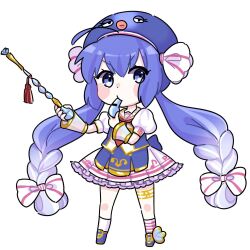 Rule 34 | 1girl, ahoge, blowing whistle, blue eyes, blue footwear, blue hair, blue hat, blue vest, blush stickers, chibi, conductor baton, detached sleeves, eel hat, frilled skirt, frills, full body, gradient hair, hat, highres, holding, holding baton, holding whistle, kawasaki (5s5 g), long hair, looking at viewer, low twintails, mismatched socks, multicolored hair, necktie, otomachi una, otomachi una (sugar), piano print, print socks, puffy short sleeves, puffy sleeves, red necktie, shoes, short sleeves, simple background, skirt, socks, solo, standing, thigh strap, twintails, v-shaped eyebrows, very long hair, vest, vocaloid, whistle, white background, white hair, white skirt, white socks