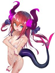 Rule 34 | 10s, 1girl, akieda, bikini, blue eyes, blush, breasts, commentary request, curled horns, dragon girl, dragon tail, elizabeth bathory (fate), elizabeth bathory (fate/extra ccc), fang, fate/extra, fate/grand order, fate (series), highres, horns, long hair, looking at viewer, micro bikini, navel, open mouth, pink hair, pointy ears, shiny skin, simple background, small breasts, solo, standing, swimsuit, tail, white background, white bikini