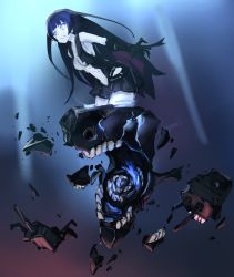 Rule 34 | 10s, 1girl, abyssal ship, bad id, bad pixiv id, black hair, blue eyes, broken, colored skin, commentary request, damaged, elbow gloves, gloves, hime cut, kantai collection, light cruiser oni, long hair, skirt, solo, torn clothes, underwater, weasel (close-to-the-edge), white skin, wince