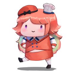 Rule 34 | 1girl, beret, chef hat, chibi, colored inner hair, commentary, detached sleeves, english commentary, fian f.n, green hair, hat, hololive, hololive english, multicolored hair, multiple hats, orange hair, purple eyes, red skirt, skirt, smol kiara, solo, standing, standing on one leg, takanashi kiara, transparent background, virtual youtuber