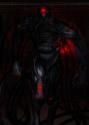 Rule 34 | 1other, absurdres, cable, cyclops, fixro2n, glowing, glowing eye, highres, huge filesize, looking at viewer, monster, official art, one-eyed, original, railing, red eyes, solo, walking