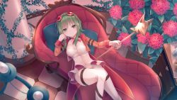 Rule 34 | 1girl, bad id, bad pixiv id, breasts, bustier, coat, couch, flower, from above, goggles, goggles on head, green eyes, green hair, gumi, head on hand, highres, holding, holding staff, hydrangea, long sleeves, looking at viewer, lying, medium breasts, midriff, on back, open clothes, open coat, pants, pants under skirt, sakakidani, short hair, smile, solo, staff, vocaloid