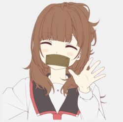 Rule 34 | 1girl, gag, improvised gag, lowres, mouth gag, non-web source, picrew, solo, tape, tape gag