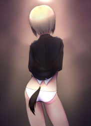Rule 34 | 1girl, ass, blonde hair, brown hair, erica hartmann, from behind, gunshou, military, military uniform, multicolored hair, no pants, panties, short hair, solo, strike witches, tail, two-tone hair, underwear, uniform, white panties, world witches series