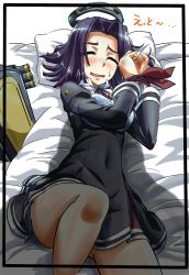 Rule 34 | 10s, 1girl, bad id, bad pixiv id, bdsm, bondage, bound, bound wrists, closed eyes, gloves, halo, highres, kantai collection, kuchikey, lying, machinery, mechanical halo, mole, mole under eye, open mouth, personification, purple hair, restrained, shadow, short hair, solo, sweatdrop, tatsuta (kancolle), translated