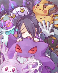 Rule 34 | 1boy, :&gt;, ahoge, allister (pokemon), ame katsuo, black hair, blush, bright pupils, chandelure, closed eyes, commentary request, creatures (company), cursola, dusknoir, galarian form, galarian yamask, game freak, gen 1 pokemon, gen 4 pokemon, gen 5 pokemon, gen 7 pokemon, gen 8 pokemon, gengar, male focus, mimikyu, mole, nintendo, open mouth, pokemon, pokemon (creature), pokemon swsh, polteageist, purple eyes, raised eyebrows, shirt, short hair, shorts, suspenders, teeth, tongue, upper teeth only, white pupils