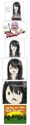 Rule 34 | 00s, 1boy, 1girl, 4koma, :&lt;, awesome face, bad end, black hair, comic, english text, estellise sidos heurassein, highres, long image, marin fucking karin, meme, pink hair, sunset, tales of (series), tales of vesperia, tall image, tears, wand, yuri lowell