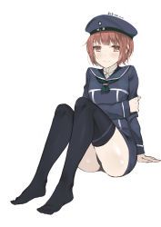 Rule 34 | 10s, 1girl, absurdres, b3b, blush, brown eyes, brown hair, commentary, hat, highres, kantai collection, looking at viewer, panties, sailor collar, sailor hat, short hair, smile, solo, thighhighs, underwear, z3 max schultz (kancolle)