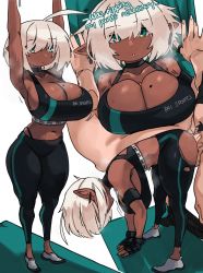 Rule 34 | 1boy, 1girl, :o, ahoge, arm support, arms up, bent over, black choker, black gloves, black pants, black sports bra, bob cut, breasts, breasts squeezed together, choker, commentary, dangle earrings, dark-skinned female, dark skin, doggystyle, earrings, english commentary, english text, faceless, faceless male, fingerless gloves, gloves, hair over eyes, halterneck, hanging breasts, heavy breathing, highleg, highleg panties, highres, jewelry, kabedon, large breasts, midriff, mole, mole on breast, mole on shoulder, multiple views, navel, original, paizuri, paizuri under clothes, panties, pants, pointy ears, sex, sex from behind, shoes, short hair, shortstack, sneakers, sports bra, spread legs, standing, standing sex, stretching, sweat, thighs, torn clothes, torn pants, underwear, white hair, yoga pants, zanamaoria