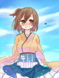 Rule 34 | 10s, 1girl, blush, breasts, brown eyes, brown hair, crying, crying with eyes open, hiryuu (kancolle), japanese clothes, kantai collection, looking at viewer, nagasioo, short hair, side ponytail, solo, tears