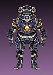 Rule 34 | ct990413, full body, gradient background, mecha, no humans, open hands, redesign, robot, science fiction, sevenger, solo, standing, tokusatsu, ultra series, ultraman z (series), yellow eyes