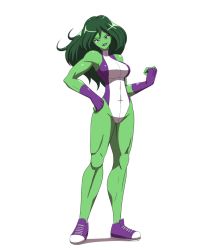 Rule 34 | 1girl, colored skin, green hair, green skin, marvel, muscular woman, she-hulk, strong woman