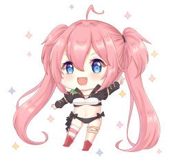 Rule 34 | 1girl, :d, ahoge, armored boots, asymmetrical legwear, black bow, black panties, blue eyes, blush, boots, bow, breasts, commentary request, fang, hair between eyes, highres, juliet sleeves, knee boots, light (luxiao deng), long hair, long sleeves, looking at viewer, milim nava, navel, open mouth, outstretched arm, panties, pink hair, puffy long sleeves, puffy sleeves, red footwear, sidelocks, simple background, single thighhigh, small breasts, smile, solo, sparkle, striped clothes, striped thighhighs, tensei shitara slime datta ken, thighhighs, twintails, underwear, uneven legwear, v, v-shaped eyebrows, very long hair, white background