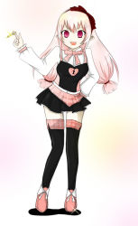 Rule 34 | player character (mabinogi), bow, elf, fang, hair bow, key, mabinogi, open mouth, pink hair, pointy ears, solo, thighhighs, white hair