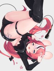 Rule 34 | 1girl, animal ears, ass, belt, black hair, blackberry baelz, blue eyes, blush, bow, breasts, hakos baelz, highres, hololive, hololive english, large breasts, long hair, looking at viewer, mouse ears, mouse girl, mouse tail, multicolored hair, namiorii, red hair, smile, solo, streaked hair, tail, tail bow, tail ornament, thigh belt, thigh strap, underboob, virtual youtuber, white hair