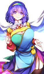 Rule 34 | 1girl, absurdres, blue eyes, blue hair, cape, dress, hairband, highres, long sleeves, multicolored clothes, multicolored dress, multicolored hairband, rainbow gradient, raptor7, short hair, solo, tenkyuu chimata, touhou, unconnected marketeers, white cape, wide hips