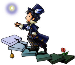 Rule 34 | 1boy, chibi, flower, frederic chopin (trusty bell), fuju, full body, hat, lowres, male focus, plant, solo, stairs, star (symbol), trusty bell, white background