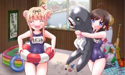 Rule 34 | 10s, 2girls, :d, :o, ^ ^, abyssal ship, ahoge, alternate hairstyle, ball, beachball, black hair, blonde hair, blue eyes, blue one-piece swimsuit, blush, bracelet, braid, breasts, bucket, building, character doll, closed eyes, covered navel, cowboy shot, cup, day, dog tags, double bun, drinking glass, fang, floral print, hair bun, hair over shoulder, hair ribbon, hand fan, hanging scroll, hat, hat ribbon, highres, holding, hugging doll, hugging object, i-class destroyer, ice, ice cube, indoors, inflatable toy, innertube, jewelry, kanon (kurogane knights), kantai collection, kickboard, kooribata, lifebuoy, long hair, looking at viewer, multiple girls, name tag, old school swimsuit, one-piece swimsuit, open mouth, paper fan, plaid, polka dot, ramune, rensouhou-chan, ribbon, sand, sand castle, sand sculpture, sandals, school swimsuit, scroll, seashell, shell, shigure (kancolle), short hair with long locks, shovel, sidelocks, single braid, single hair bun, small breasts, smile, straw hat, swim ring, swimsuit, thigh gap, tree, uchiwa, unworn hat, unworn headwear, unworn sandals, wading pool, water, water gun, whale, window, worktool, yuudachi (kancolle)