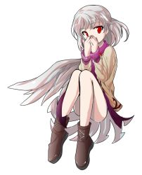 Rule 34 | 1girl, alphes (style), convenient leg, covering own mouth, dairi, dress, full body, hand over own mouth, jacket, kishin sagume, parody, red eyes, short hair, silver hair, single wing, solo, style parody, touhou, transparent background, wings