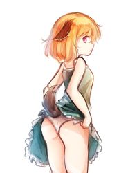 Rule 34 | 1girl, animal ears, ass, bad id, bad twitter id, brown hair, clothes lift, dog ears, dog tail, dress, dress lift, from behind, green dress, highres, kosobin, lifted by self, looking back, original, panties, pink eyes, short hair, simple background, sketch, solo, tail, underwear, white background, white panties