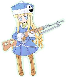 Rule 34 | 1girl, atlus, dragunov svd, etrian odyssey, fur hat, gun, gunner (sekaiju), hat, jack frost (megami tensei), luu, oekaki, rifle, sniper rifle, solo, weapon