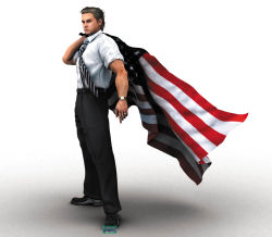 Rule 34 | 1boy, american flag, from software, full body, male focus, metal wolf chaos, necktie, official art, president michael wilson, shoes, short sleeves, simple background, solo, standing, watch, watermark, wristwatch